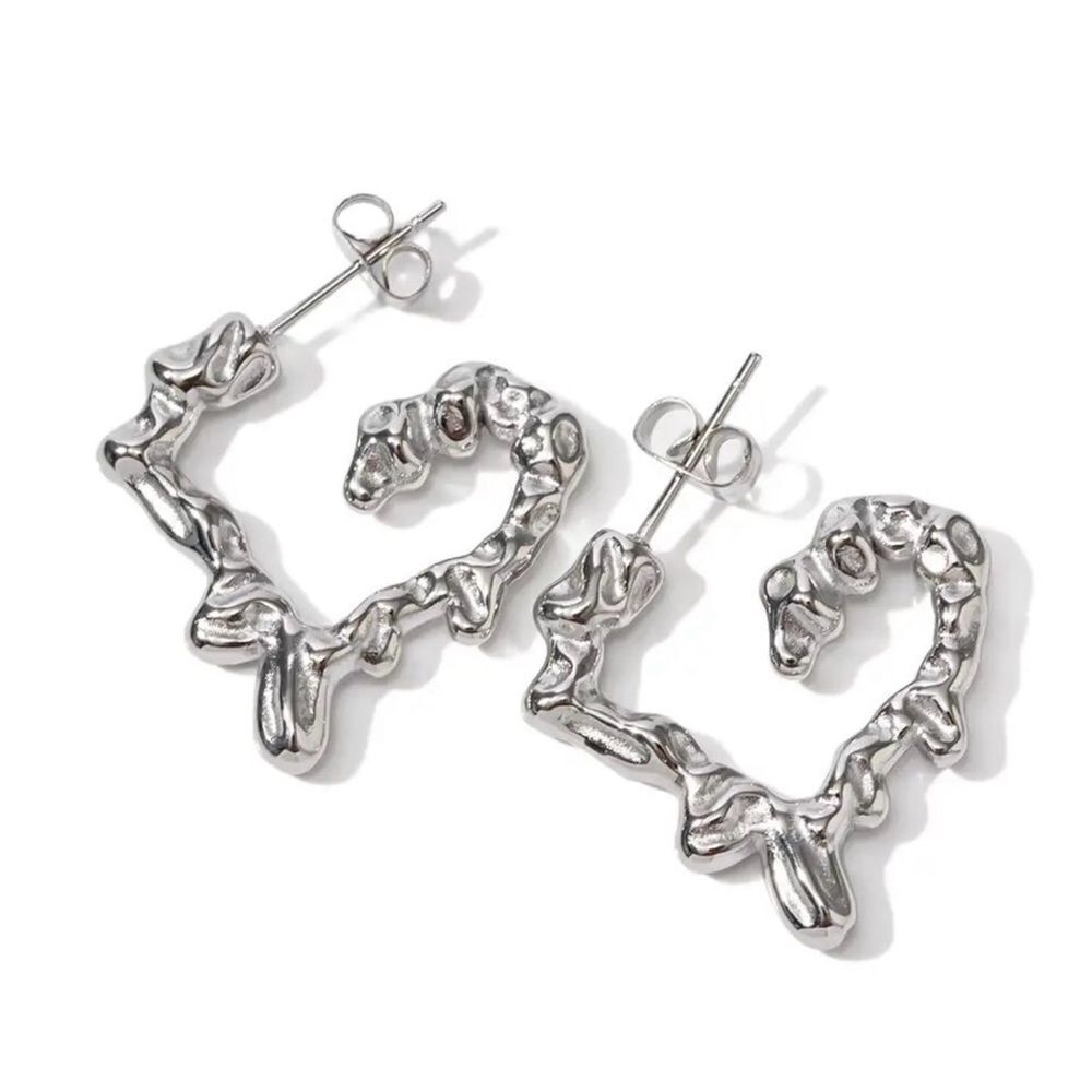 Silver Textured Hoop Earrings- NEW